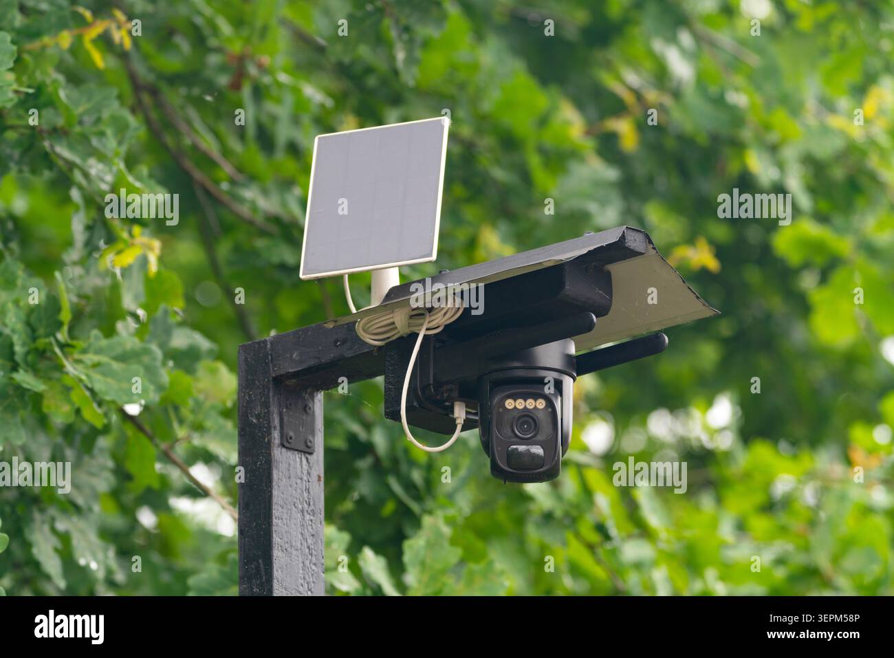 Wireless solar powered security camera Stock Photo