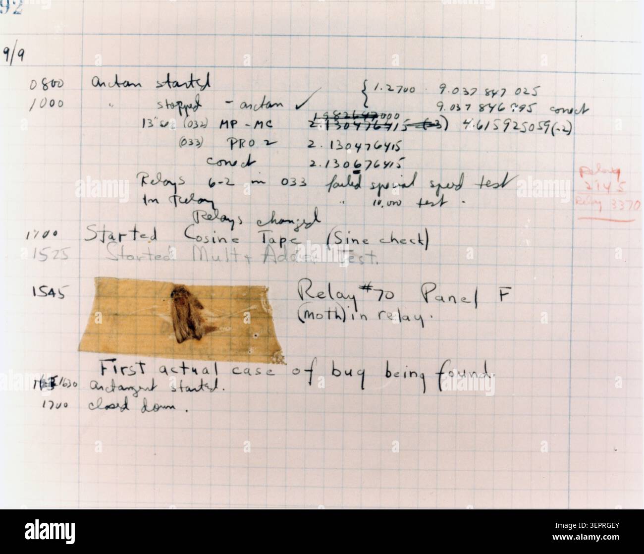First Computer Bug, 1947 Stock Photo