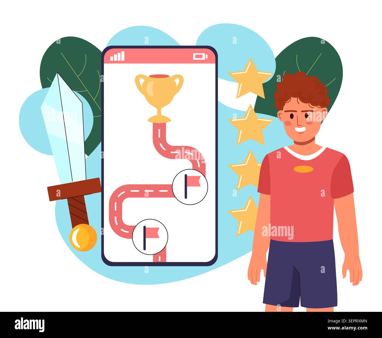 Game quest on phone. Vector illustration Stock Vector