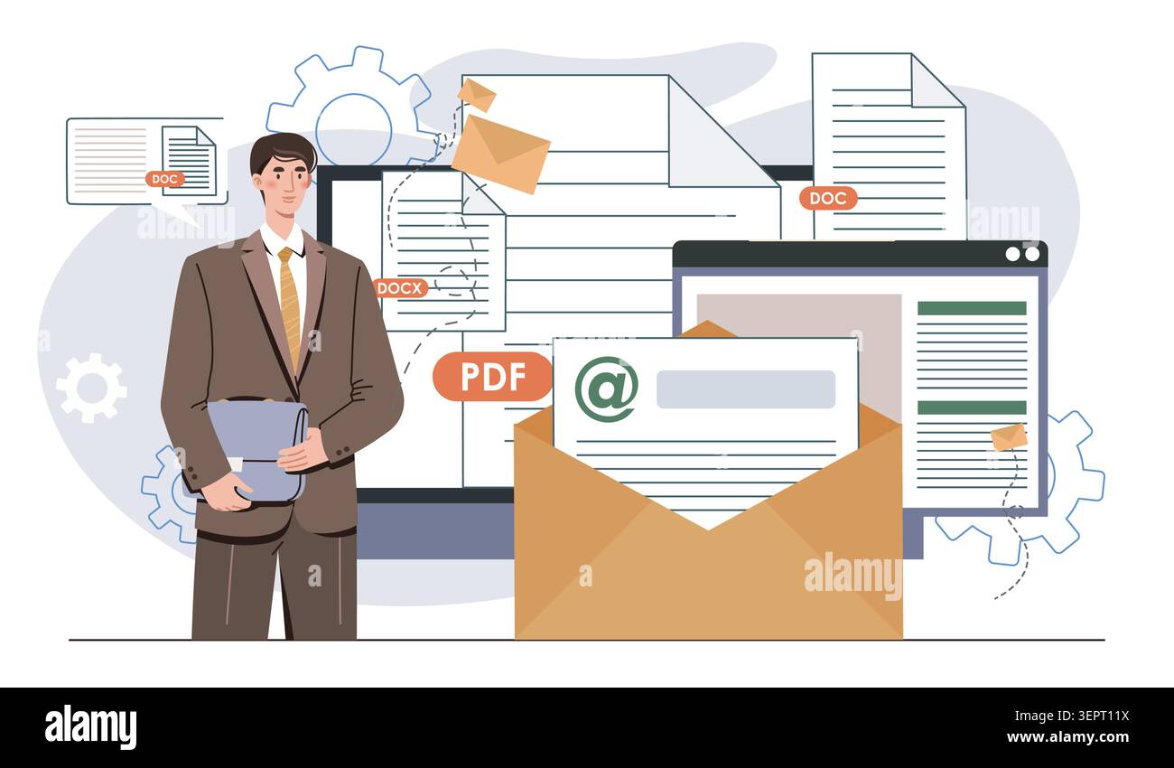 Office document workflow. Vector illustration Stock Vector