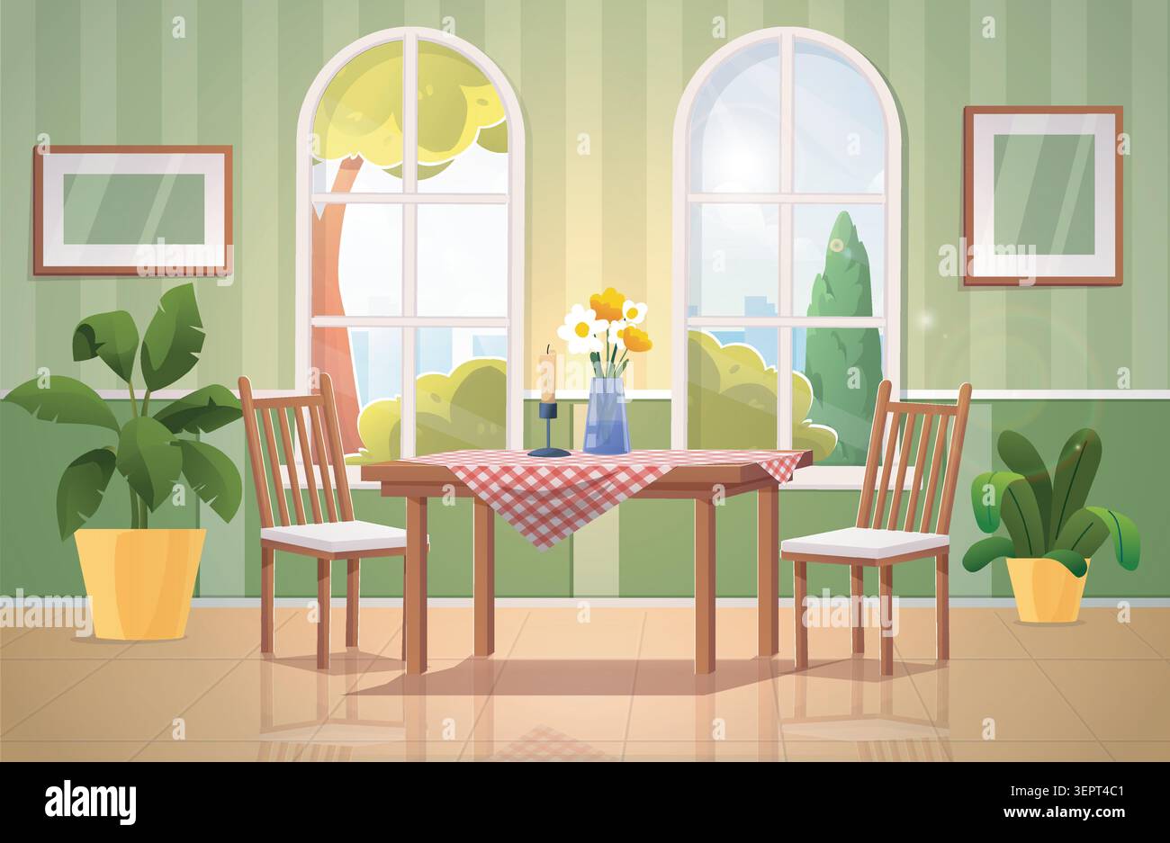 Cozy dining room interior. Vector illustration Stock Vector
