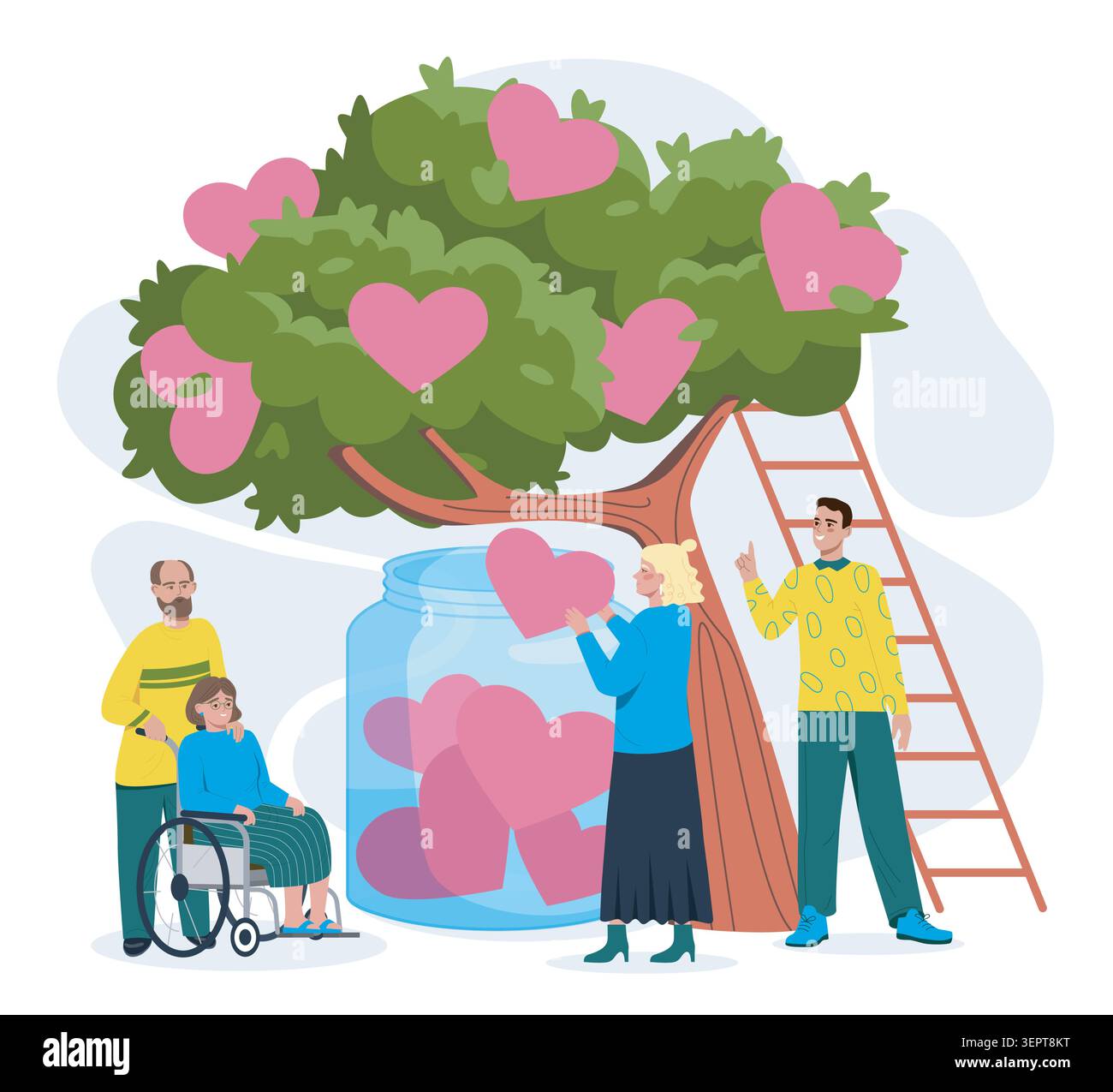 Heart Tree and Caring People. Vector illustration Stock Vector