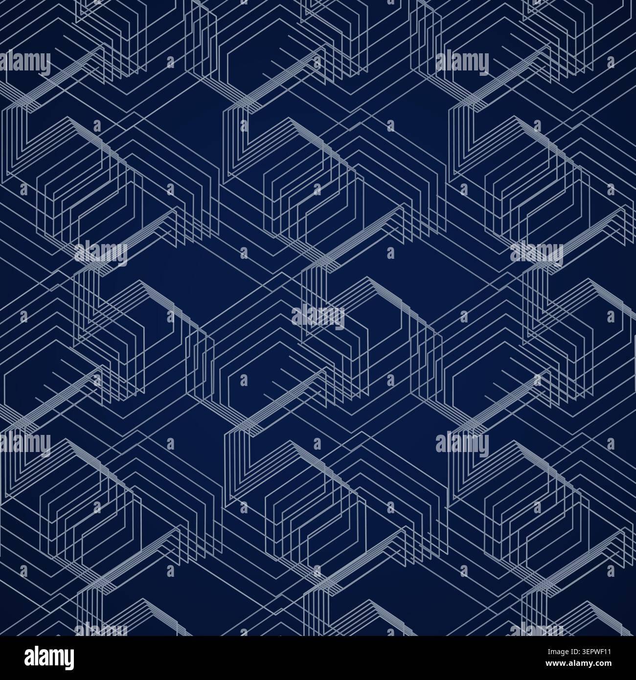 Minimal vector maze pattern with hexagonal rhythm, nested line paths, and modern abstract structure Stock Vector