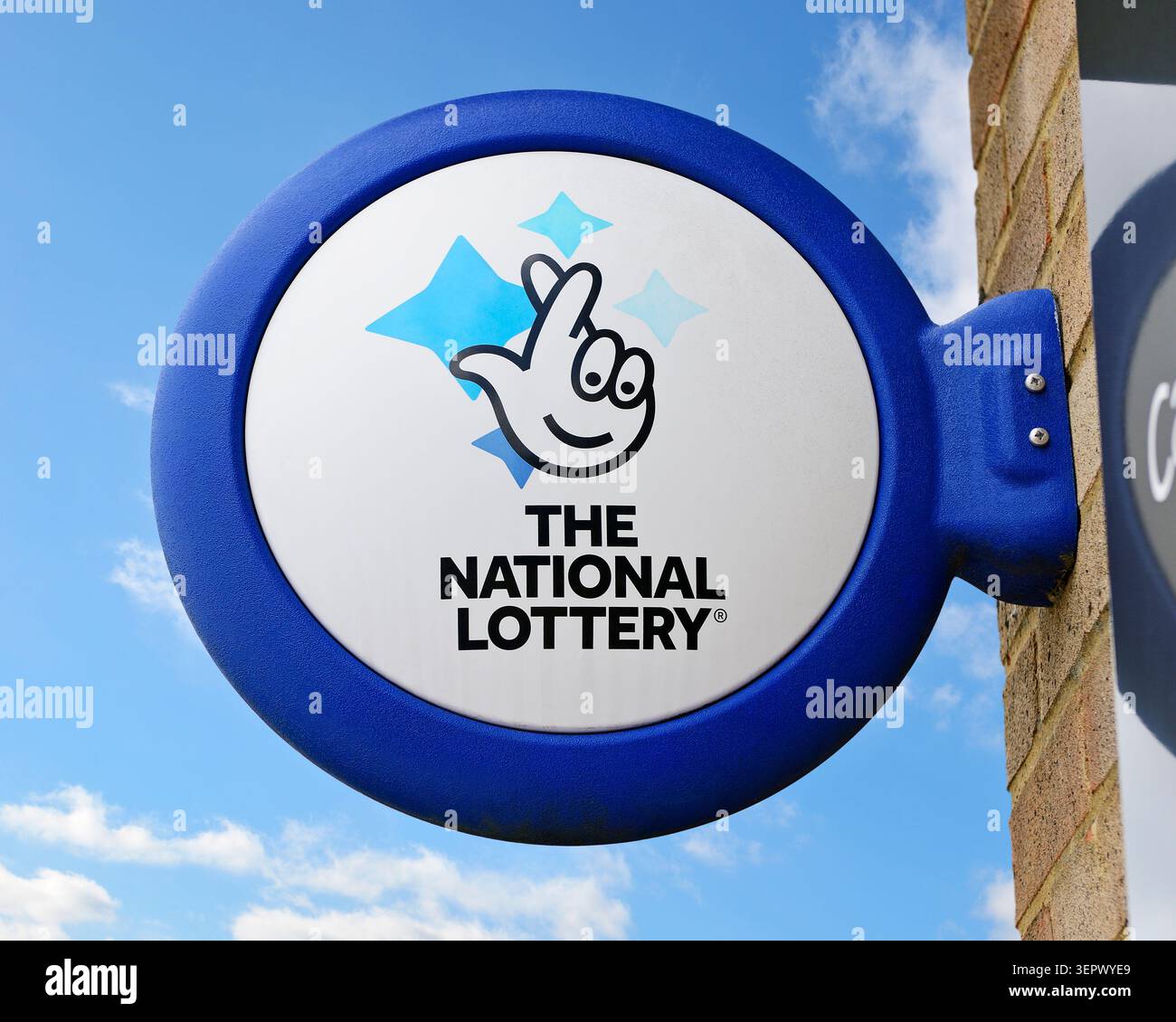 The National Lottery Sign Outside a Shop, United Kingdom Stock Photo