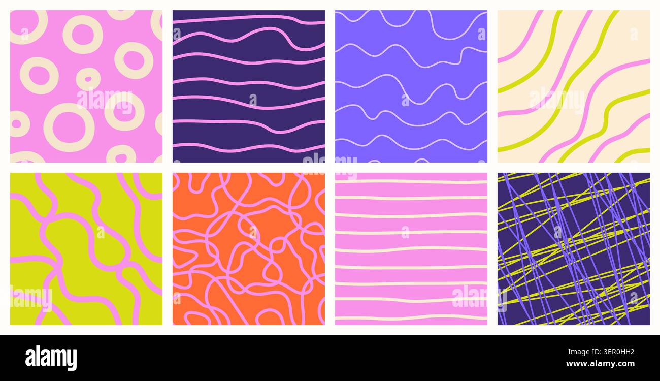 Hand drawn seamless patterns. Abstract tiles. Stock Vector