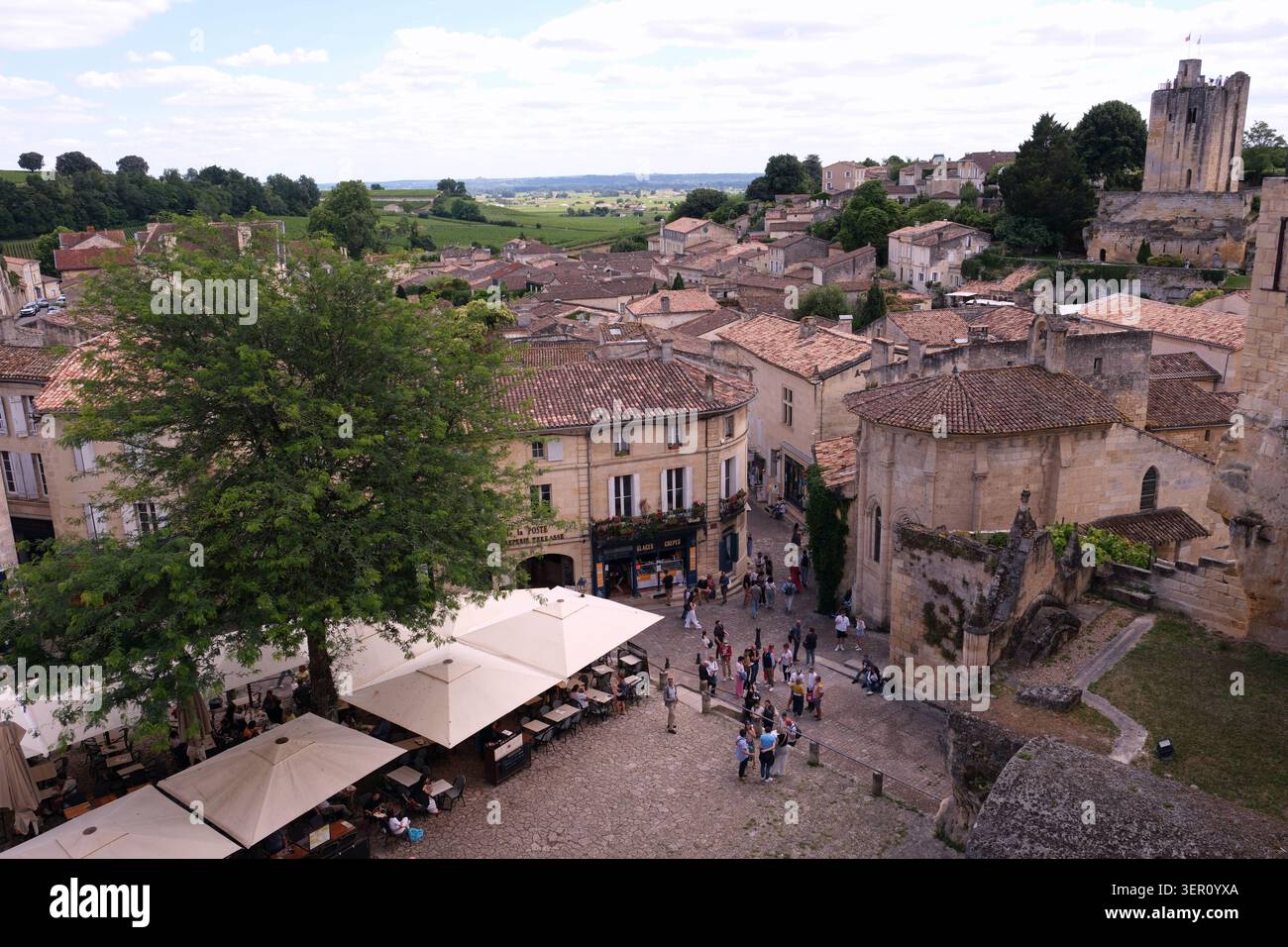 The medieval city of Saint-Émilion with the King's Tower, in the country of Libournais Nouvelle-Aquitaine France Stock Photo