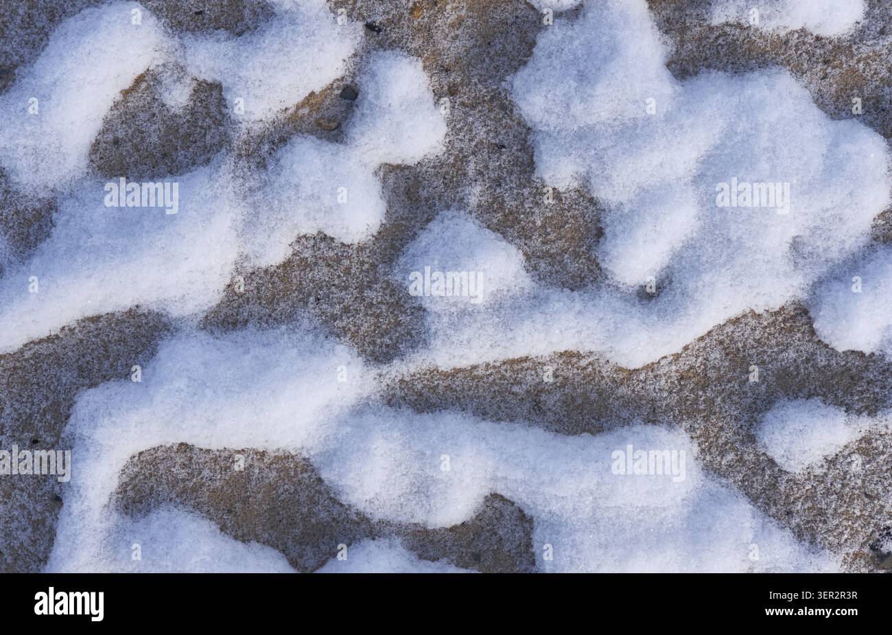 Snow patterns in the sand. Winter snow texture background Stock Photo