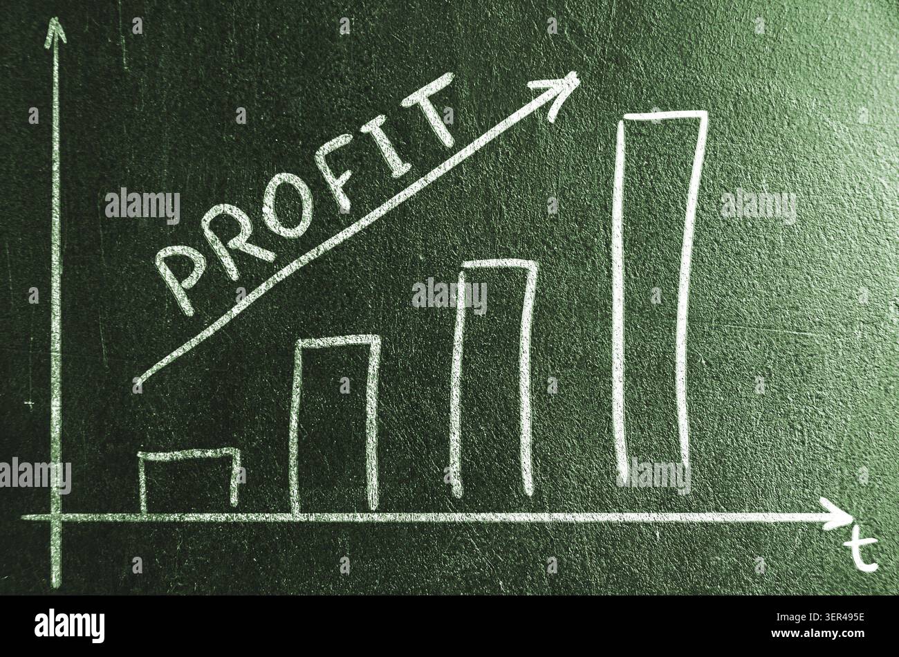 Business creativity. rising bar graph on chalk board Stock Photo