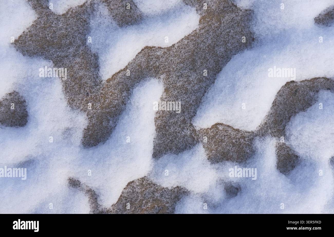 Snow patterns in the sand. Winter snow texture background Stock Photo