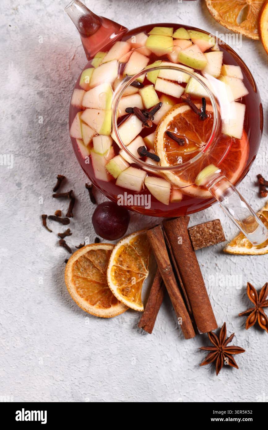 berry fruit tea with spices in a teapot Stock Photo