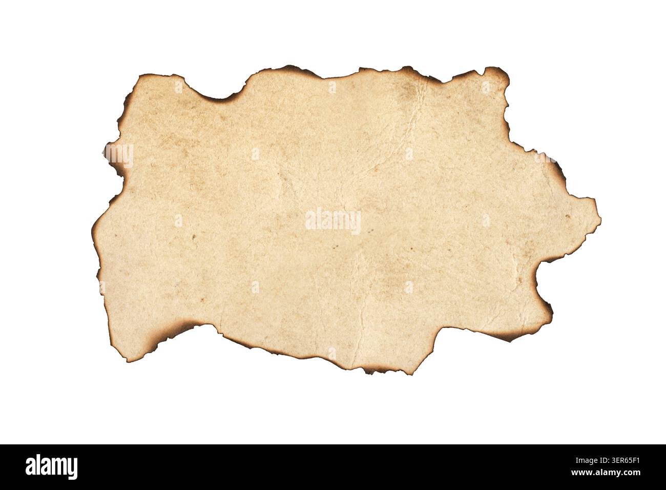 Empty Old Parchment with Burned Edges Isolated on White Background Stock Photo
