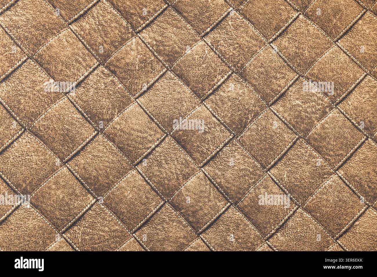 Basketweave brown leather material background Stock Photo