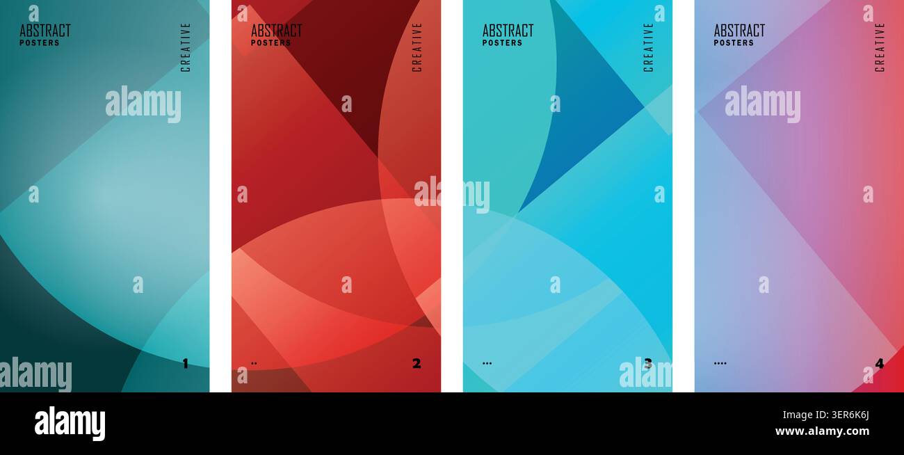 Abstract geometric poster template set with overlapping sharp triangles and curves. Stock Vector