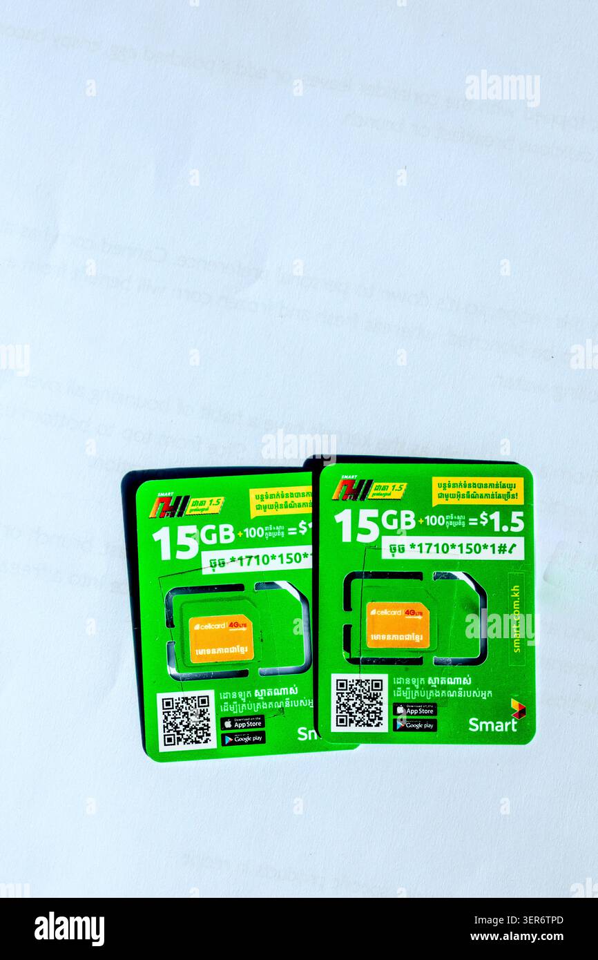 Smart mobile phone sim cards on a white background Stock Photo