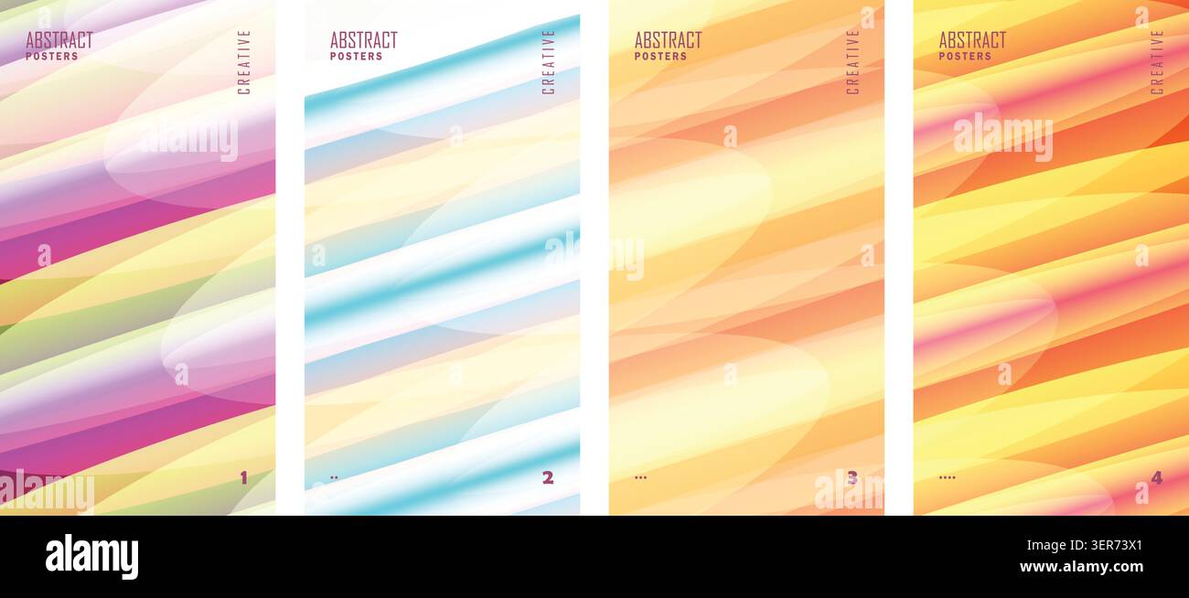 Abstract dynamic poster template set with colorful gradient diagonal stripes Stock Vector