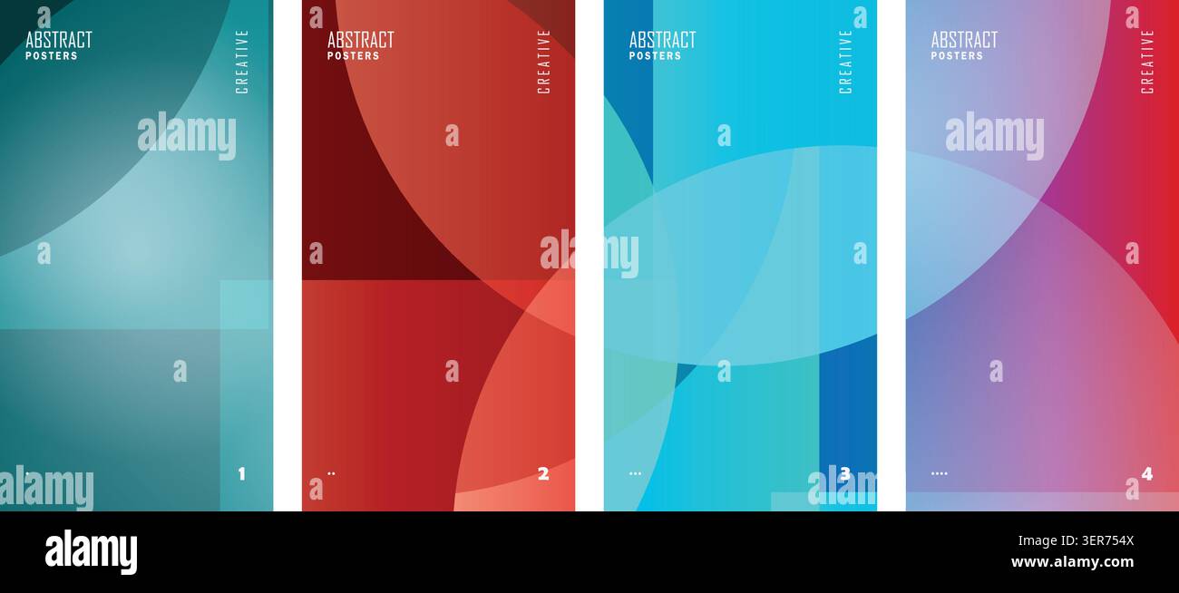 Abstract geometric poster template set with large overlapping translucent circles. Stock Vector