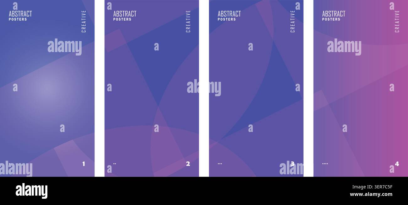 Abstract geometric poster template set with overlapping blue and violet gradient curves. Stock Vector