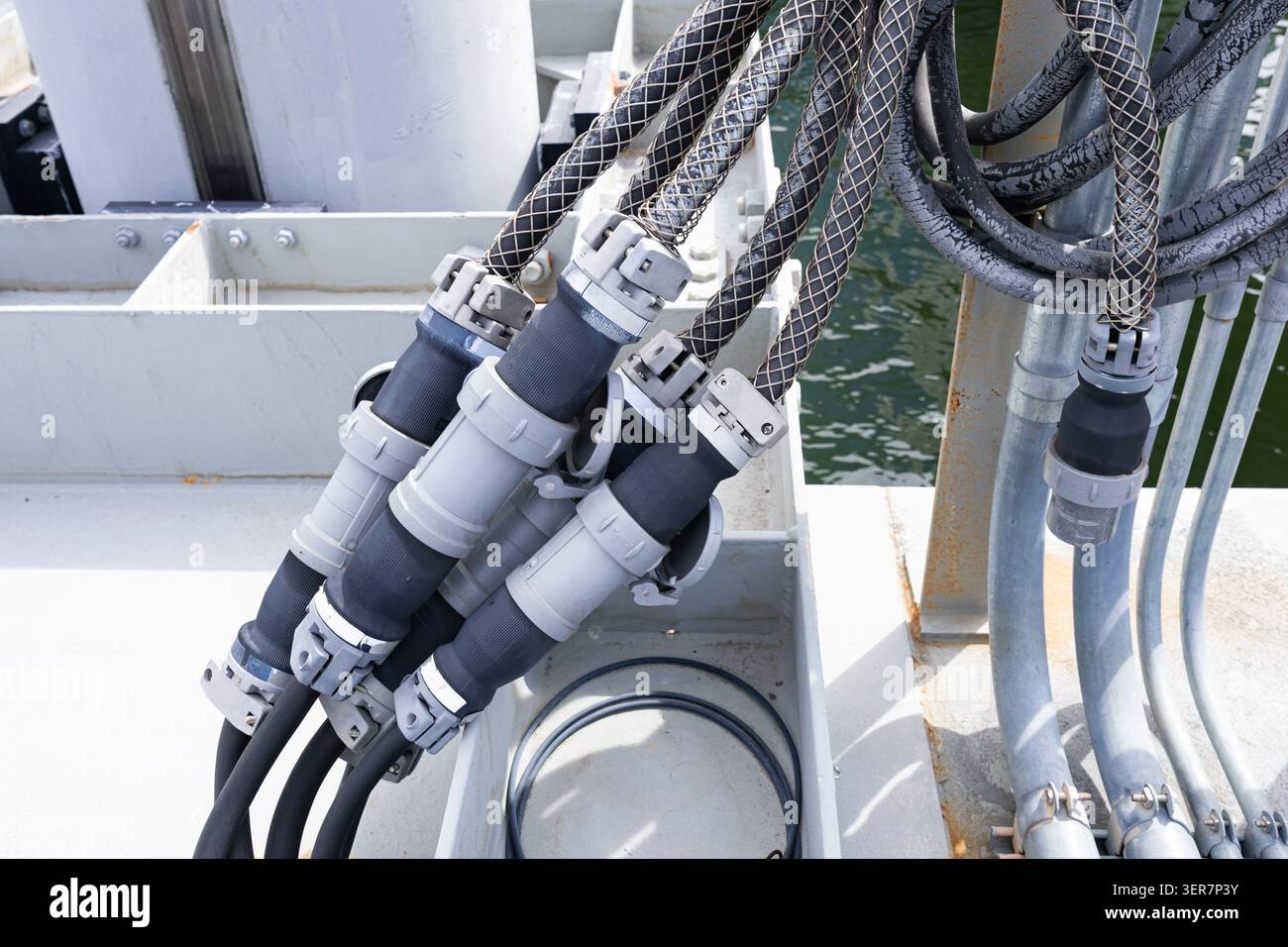 Shore Power connections with cables connected on 480 Volt. Stock Photo