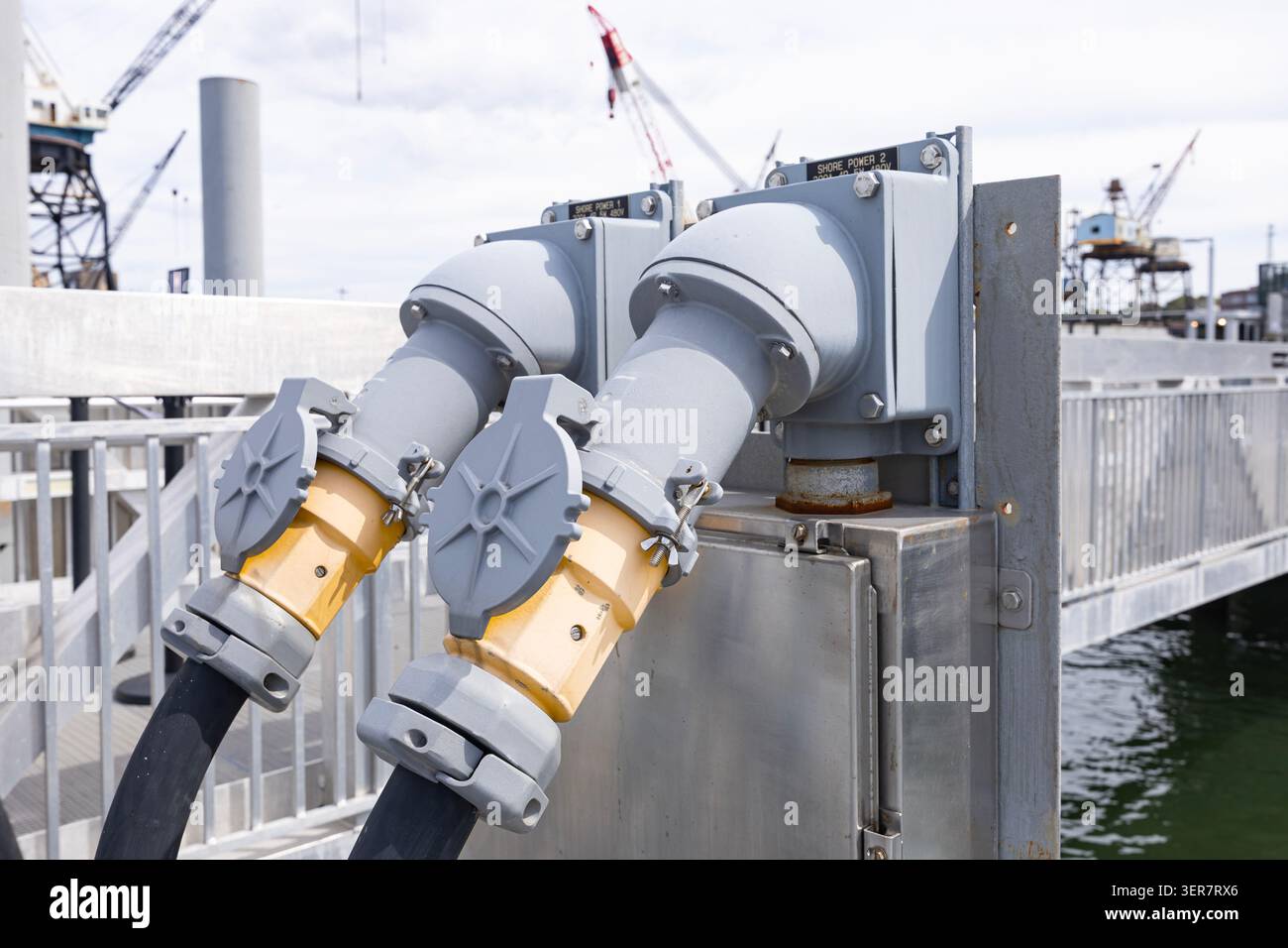 Shore Power connections with cables connected on 480 Volt. Stock Photo