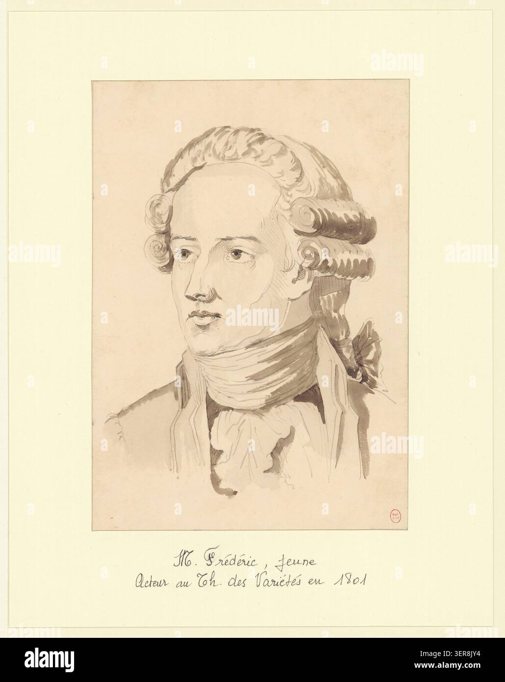 Drawing presents M. Frédéric, a young actor associated with Théâtre des ...