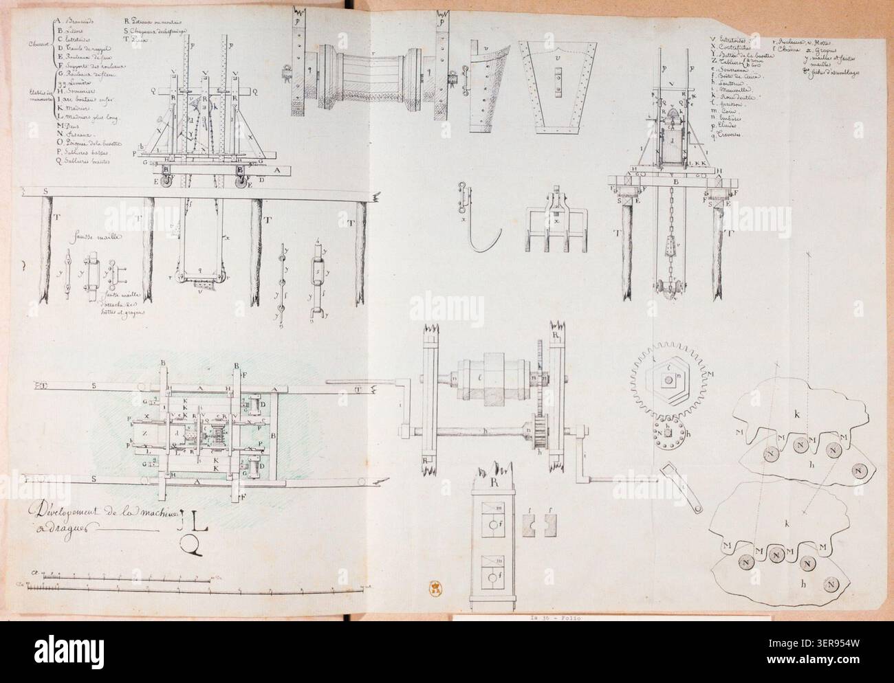 Operational Rework Drawings 1825 drawing by Jean Jacques Lequeu presents the developed mechanism of ...