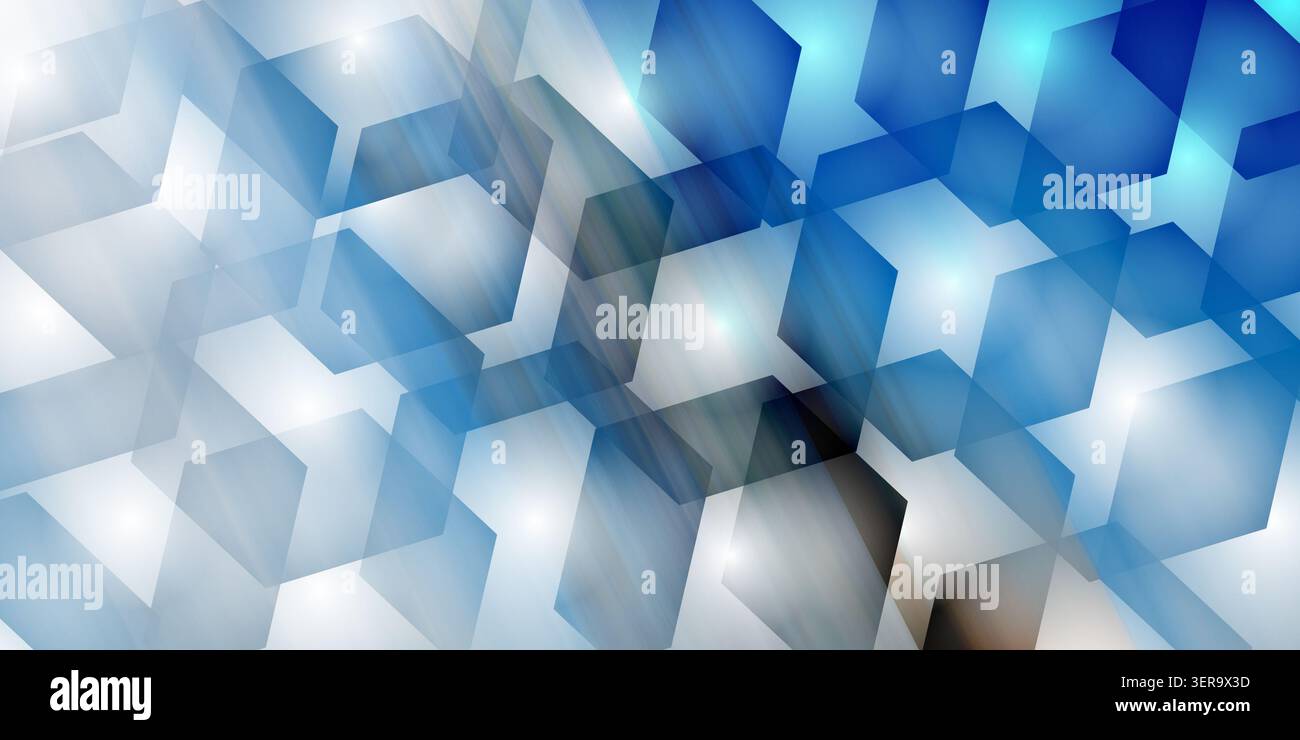 An abstract background featuring overlapping blue hexagonal shapes with a subtle light effect, creating a modern and technological aesthetic. Stock Photo