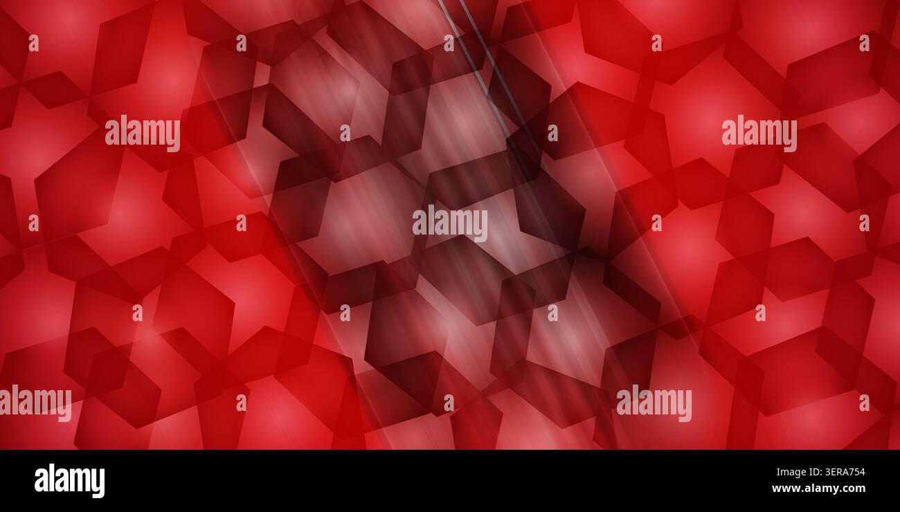 A modern abstract background featuring a repeating hexagonal pattern with soft light rays and a vibrant red and dark gradient color scheme. Stock Photo