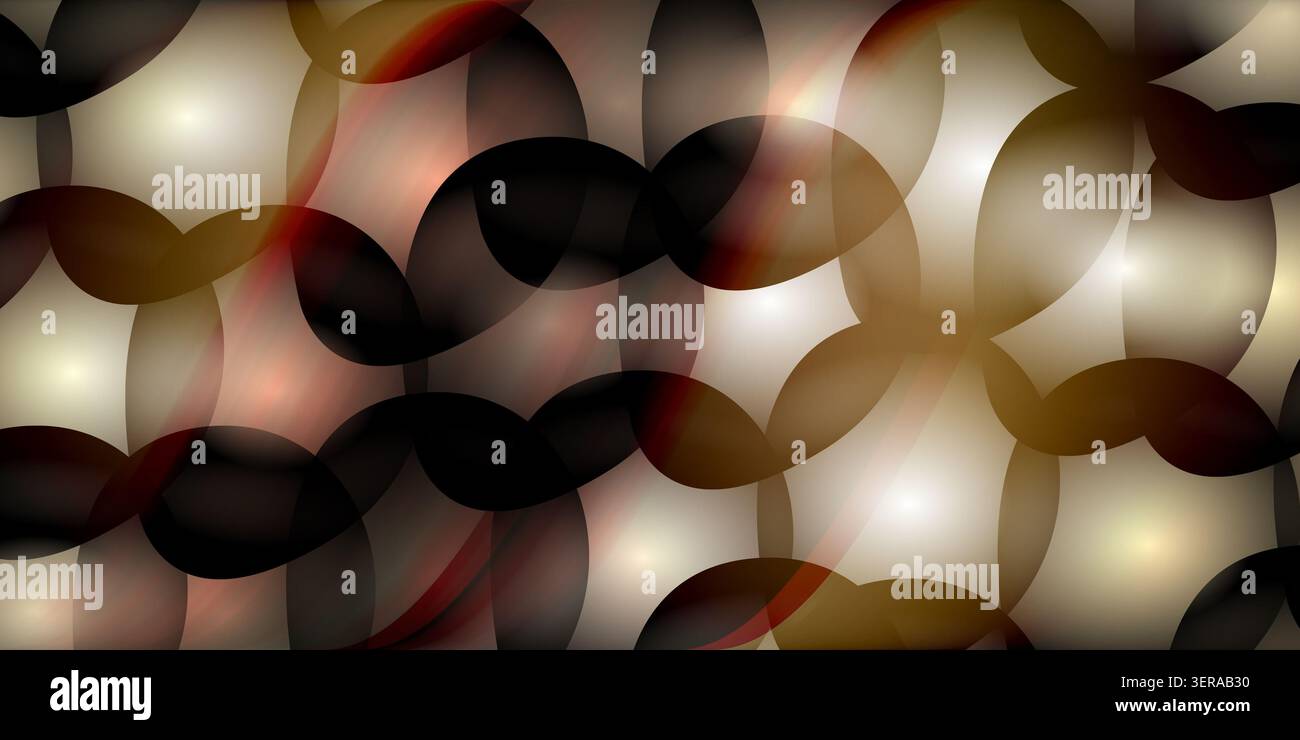An abstract composition of overlapping circular forms with warm, golden-brown tones and soft light flares, creating an elegant and fluid aesthetic. Stock Photo