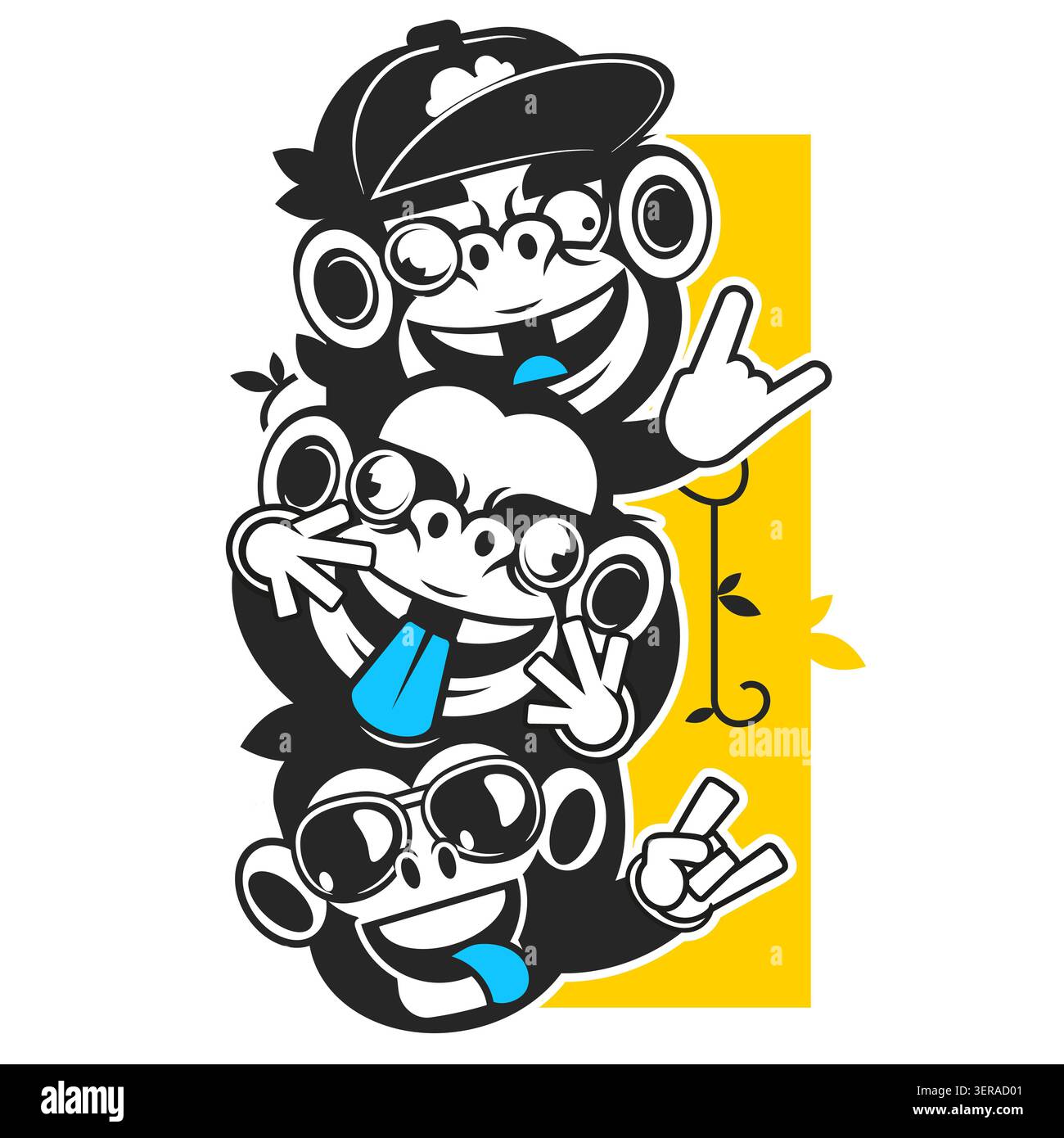 A monkeys head with an angry expression, cool monkey logo design vector illustrator Stock Photo