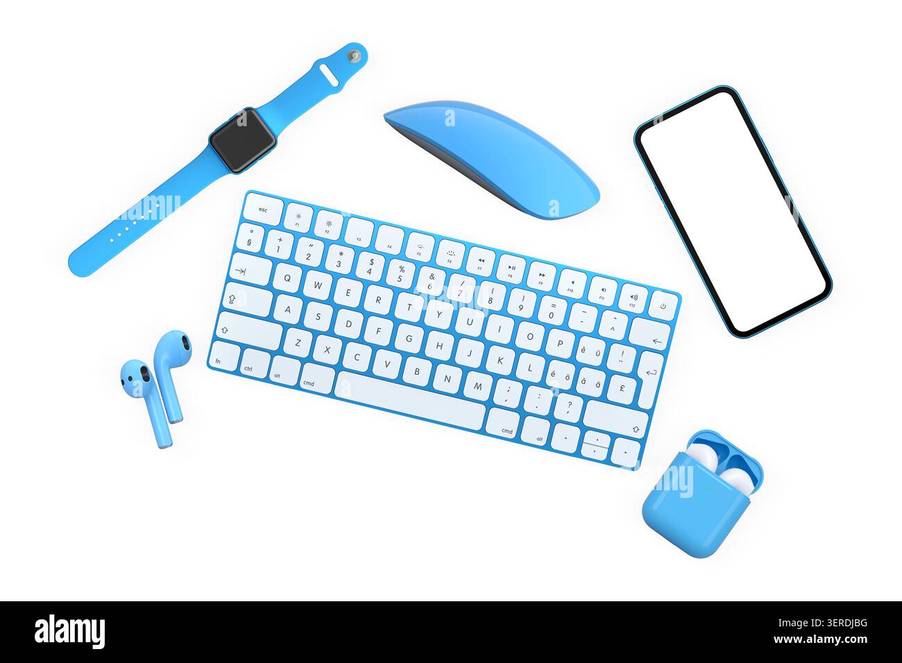 A set of modern gadgets isolated on white background showing a tech concept Stock Photo