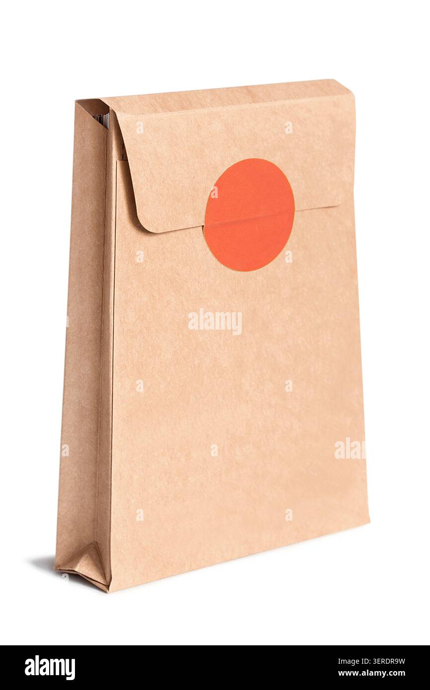 Blank closed craft paper packet isolated on white background Stock Photo