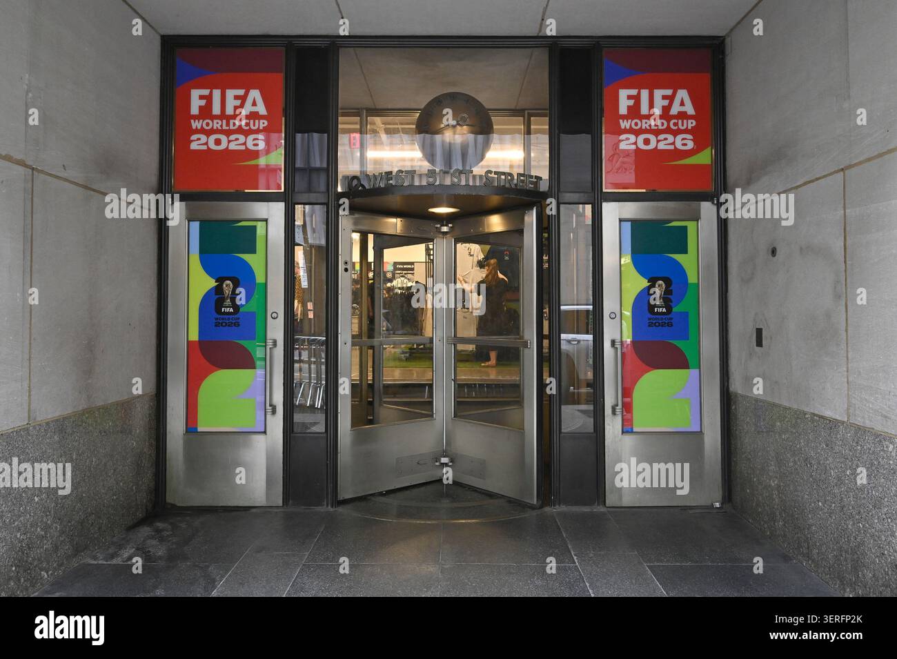New York, USA. 17th June, 2026. Decorated door of the FIFA World Cup ...