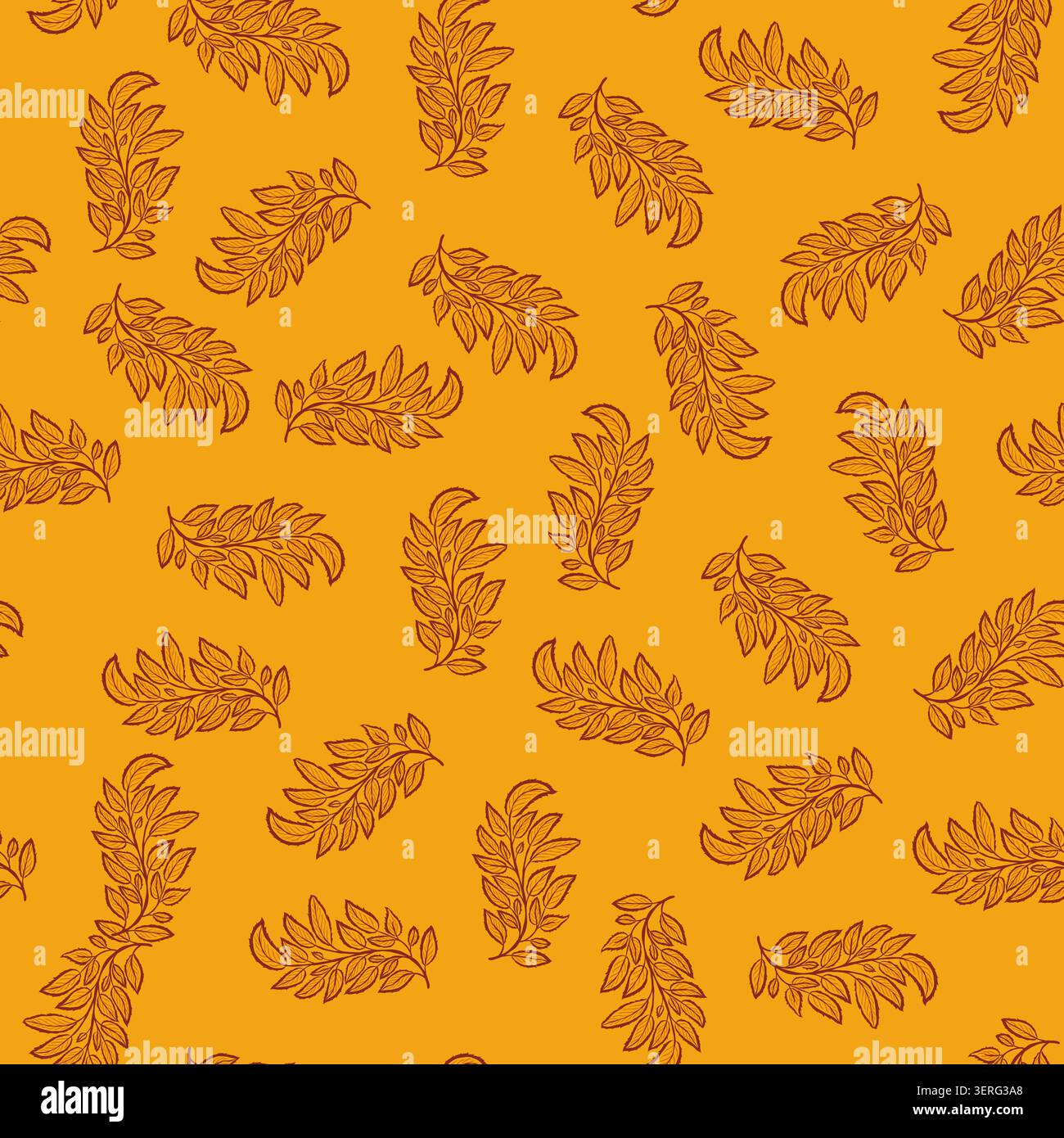 Yellow Mustard Botanical Leaf Outline Pattern Stock Vector
