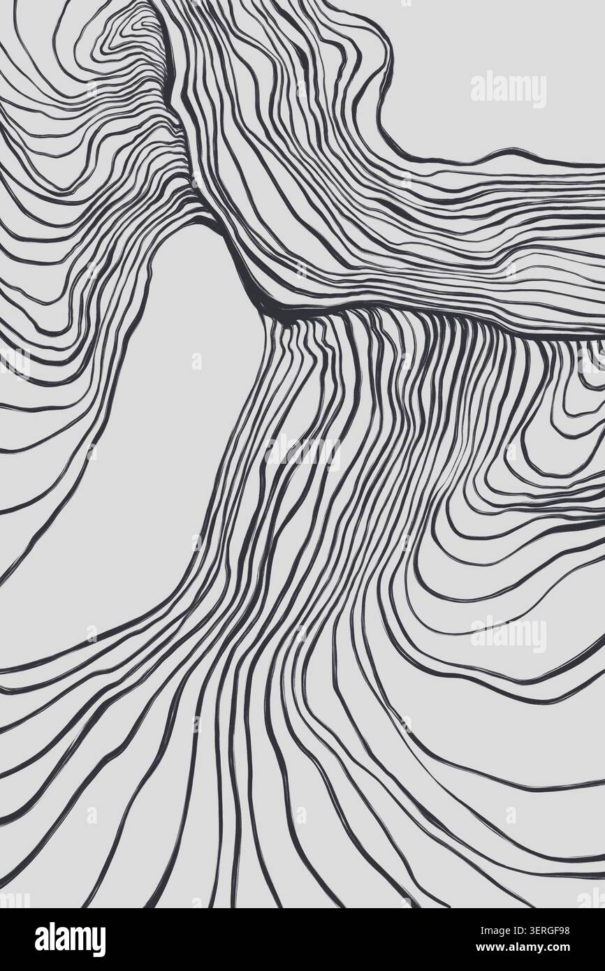 Flowing black line pattern on pale background Stock Photo