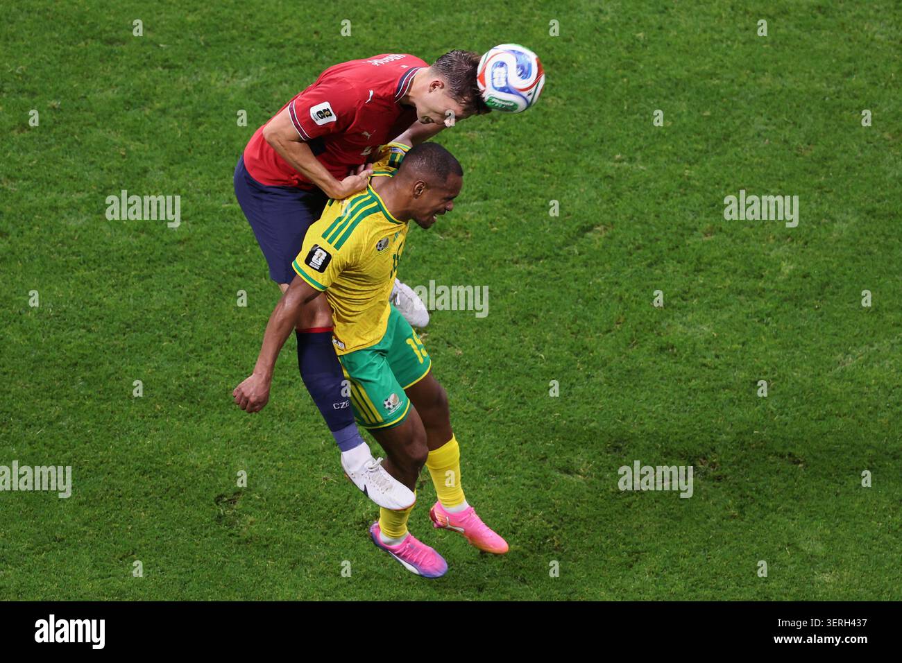 Czechia s Robin Hranac 4 Heads The Ball Over South Africa s Iqraam czechia-s-robin-hranac-4-heads-the-ball-over-south-africa-s-iqraam