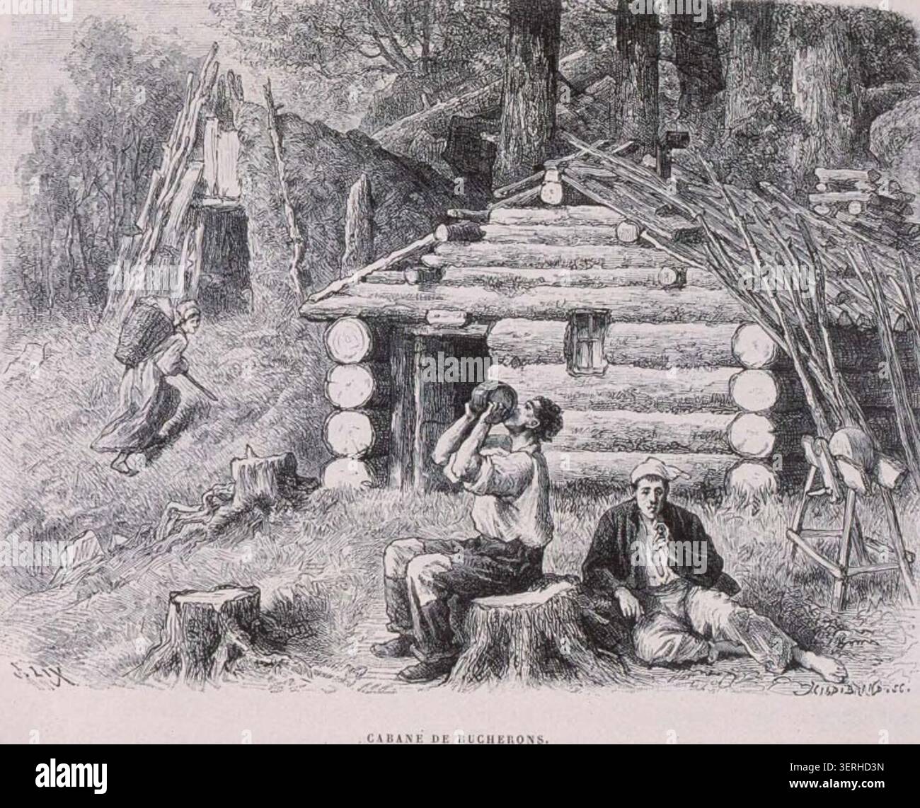 Lumberjack 19th century illustration hi-res stock photography and