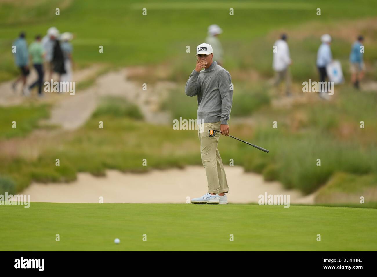 Jackson Ormond reacts after missing a putt on the seventh hole during ...