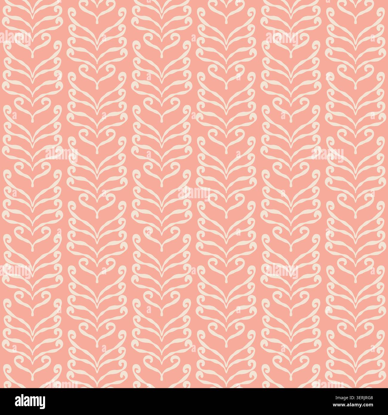 Coral Peach Vertical Leaf Vine Pattern Stock Vector