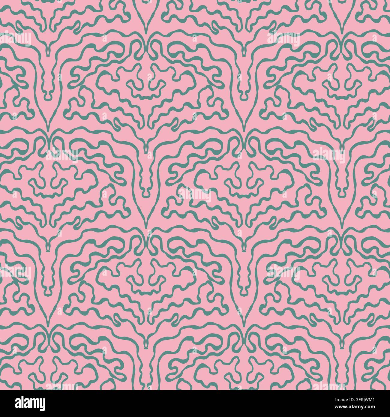 Pink Teal Coral Wavy Damask Pattern Stock Vector