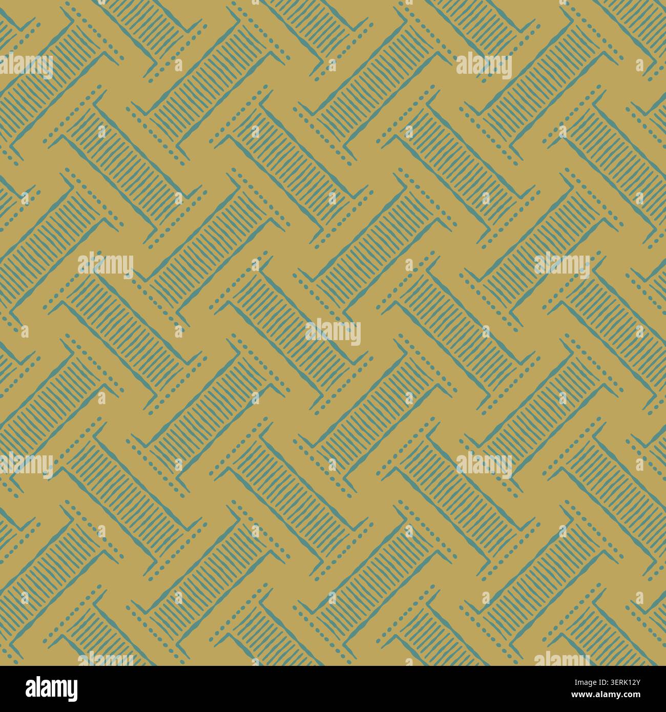 Teal Mustard Textured Diagonal Geometric Pattern Stock Vector