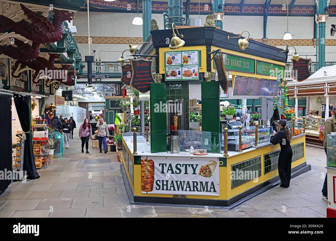 Leeds Market stall Shawarma Stock Photo