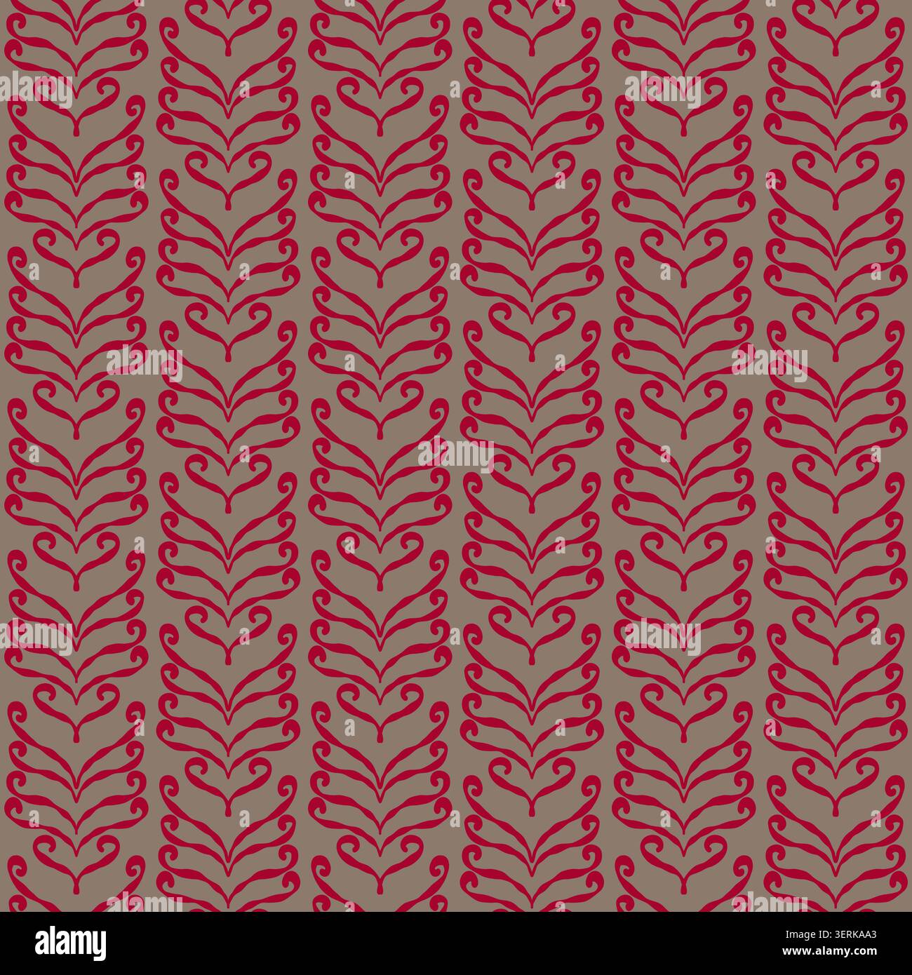 Red Taupe Vertical Leaf Vine Pattern Stock Vector