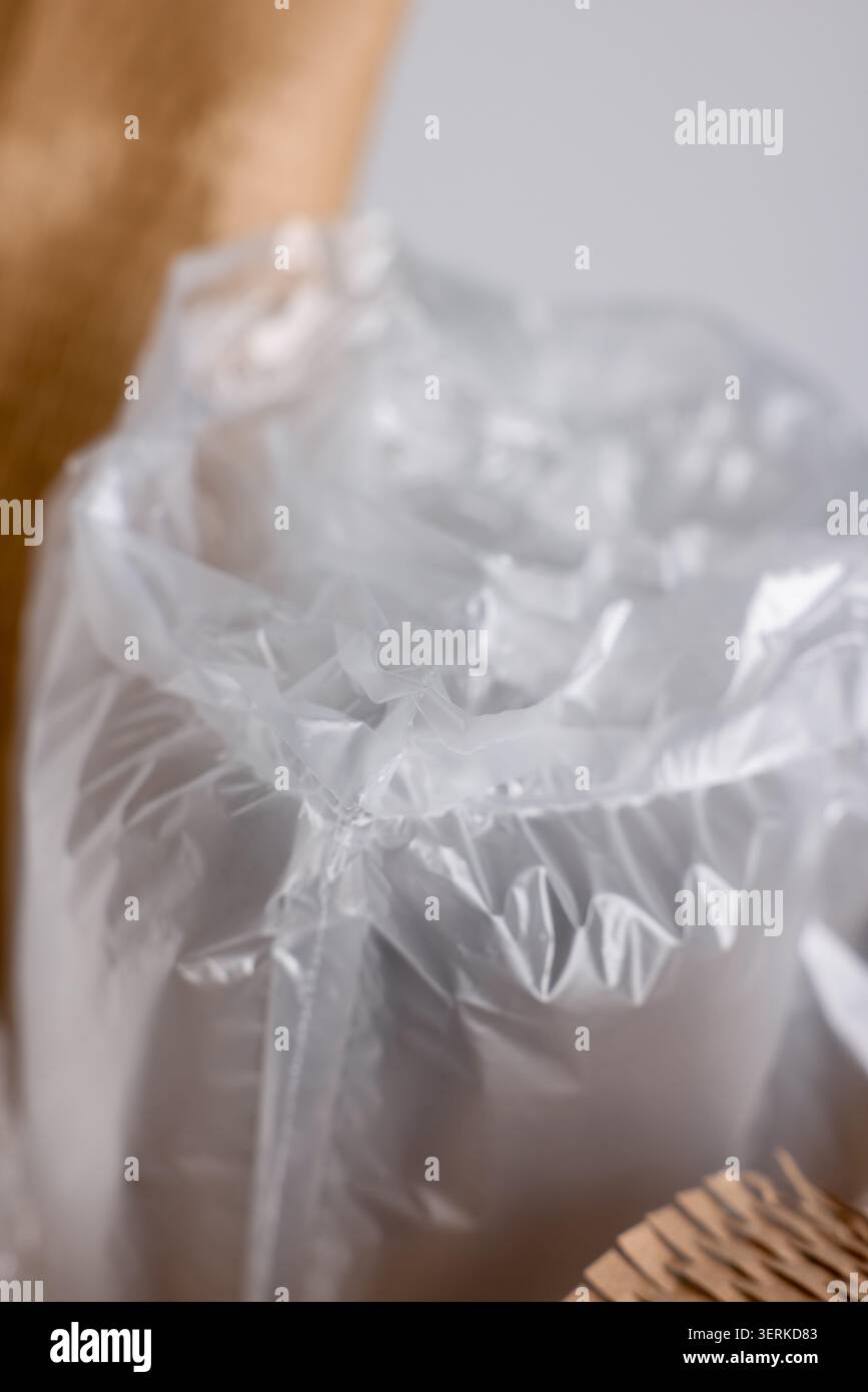 Air buffer packaging on light background, closeup. Packing material Stock Photo
