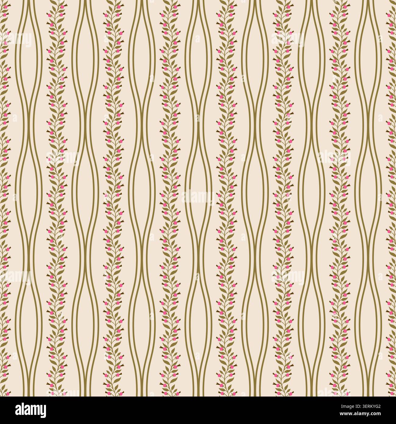 Cream Botanical Berry Vine Pattern Stock Vector