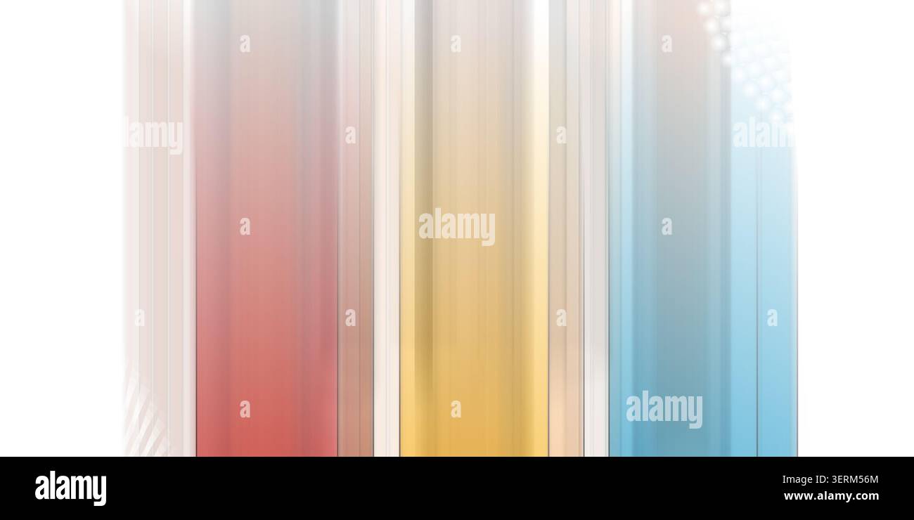 Abstract background featuring vertical gradient stripes in red, yellow, and blue, with soft light effects and a subtle dotted pattern on the right sid Stock Photo
