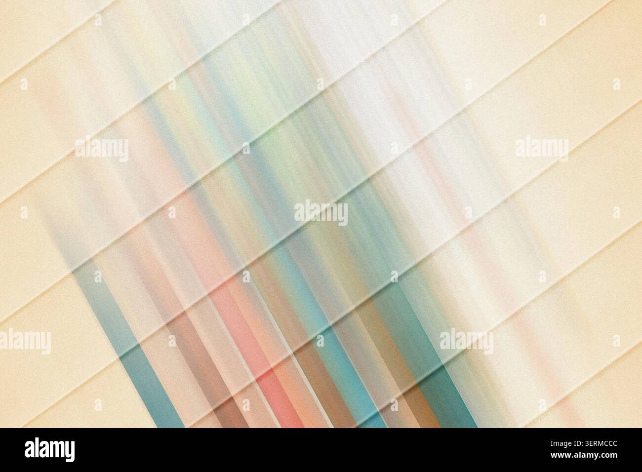 An abstract composition featuring diagonal lines overlaid with vibrant, multi-colored vertical streaks, creating a dynamic and artistic visual effect. Stock Photo