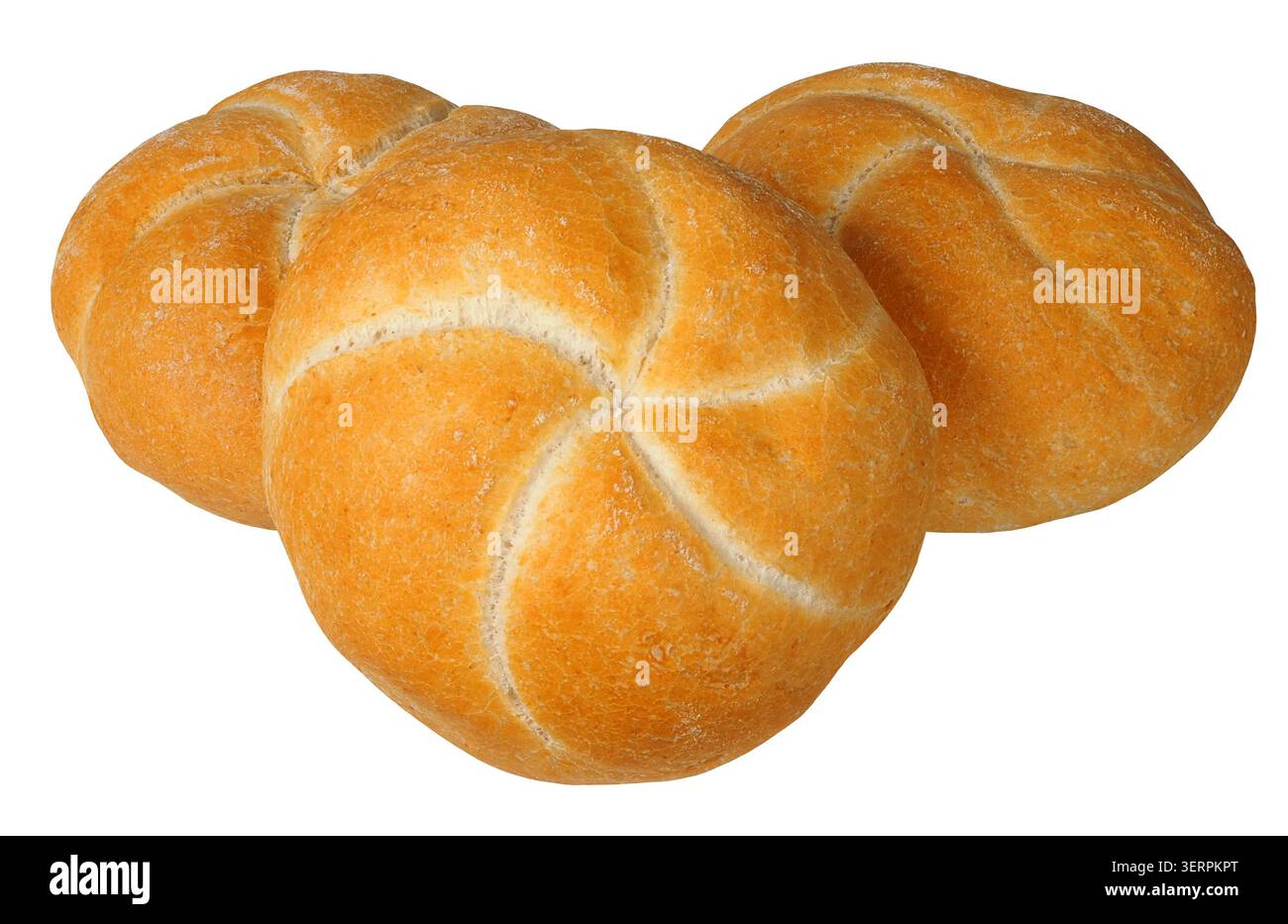 Three bread rolls isolated on white background Stock Photo
