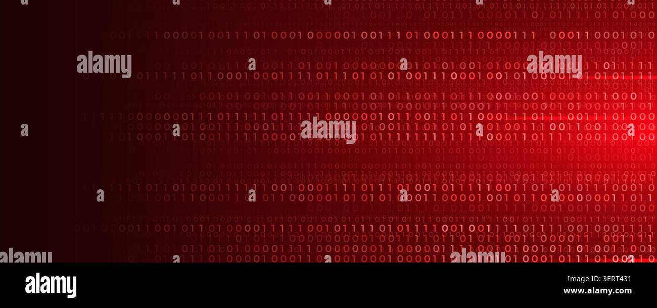 Virus Code Flow Red Binary Code Bug Cyber Attack Pattern. Malware Attack Ransomware Warning Background. Computer Hacking Cyber Security Breach. AI Stock Vector