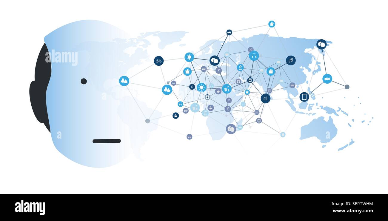 Bright Modern Style Futuristic Machine Learning, Artificial Intelligence, Cloud Computing, Smart City and IoT Networks Design Concept with Translucent Stock Vector