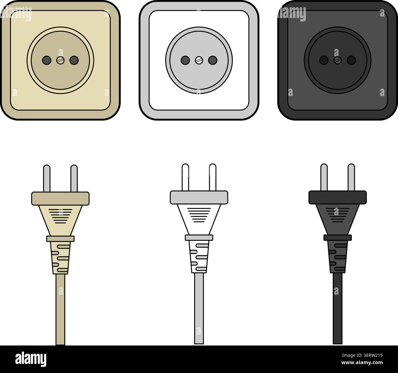 Type C electrical wall sockets and matching power plugs Stock Vector